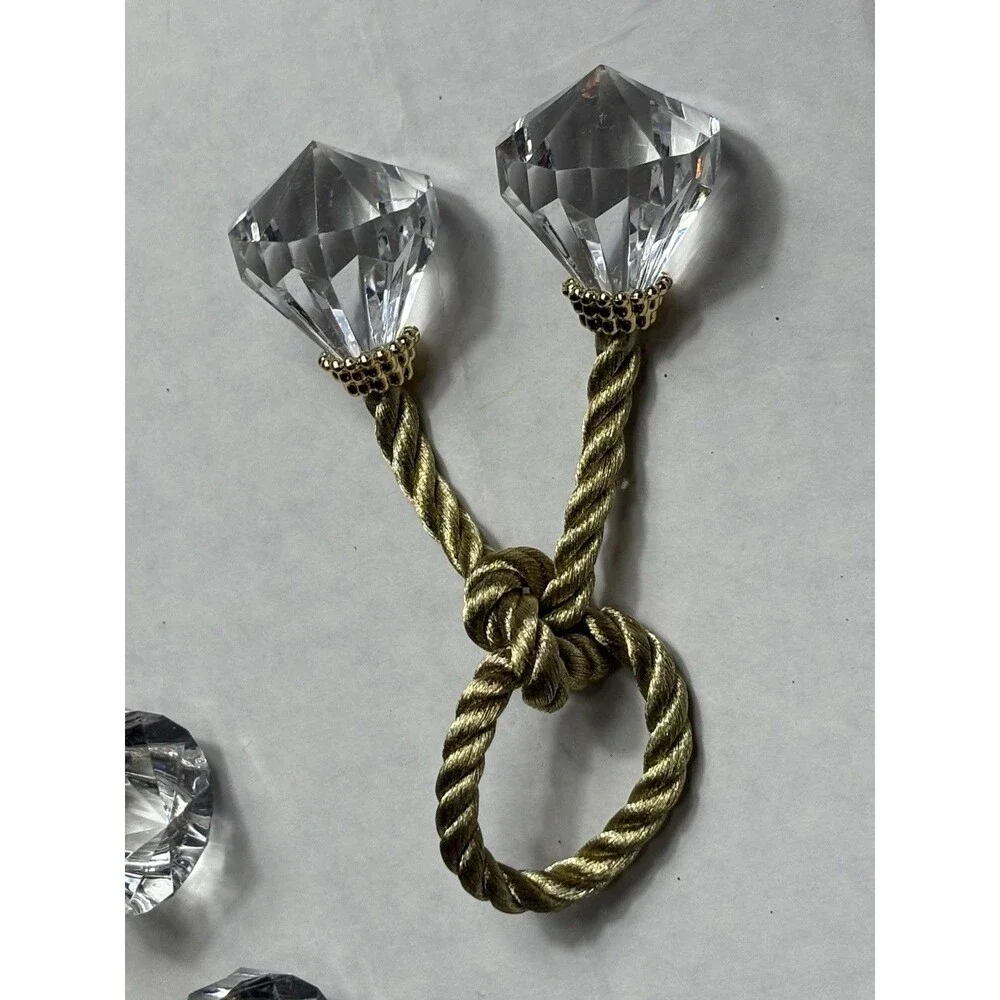 Set 7 Gold Rope Crystal Diamond Napkin Rings Clear Faceted Holiday Table